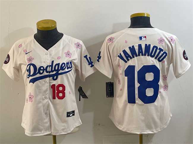 Womens Los Angeles Dodgers #18 Yoshinobu Yamamoto Cream 2025 Tokyo Series Limited Stitched Jersey->mlb womens jerseys->MLB Jersey